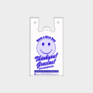 White Happy Face LDPE T-Shirt Bag - Blue Print